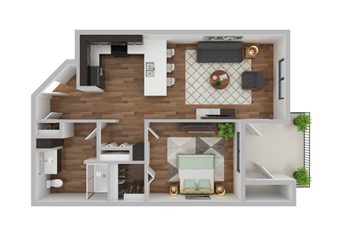 Floor plan for 1 bed, 1 bath, 737 sqft